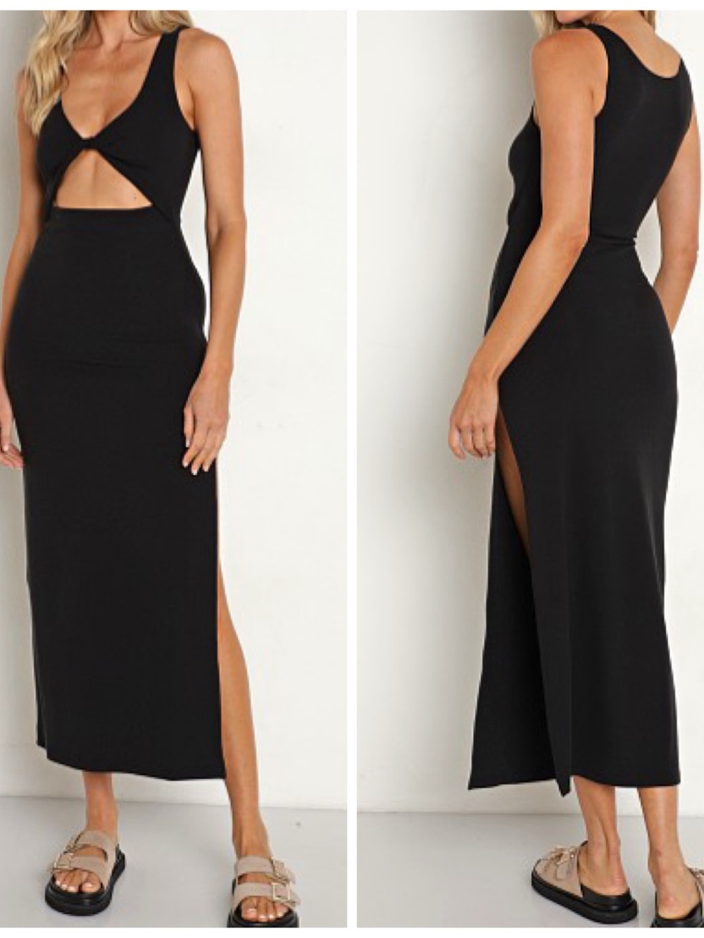L*Space Nico Dress Size M Black Front Twist Cut-out Ribbed Sleeveless Side Slit